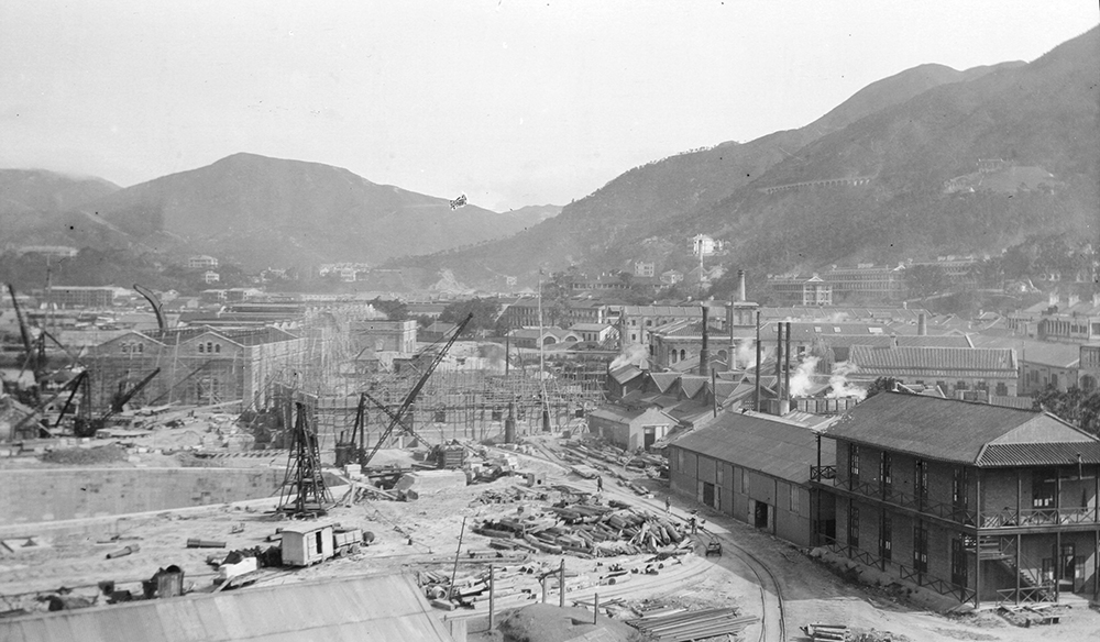 Royal Navy dry dock under construction, Hong Kong, c.1907.  Sw14-019.