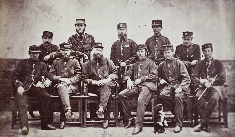 5. Officers of the 67th, Tientsin, 1861. By this time, the war was over and the men have a relaxed, not to say somewhat dishevelled appearance, some with straggly beards reminiscent of those who fought in the Crimea. (GA01-035).