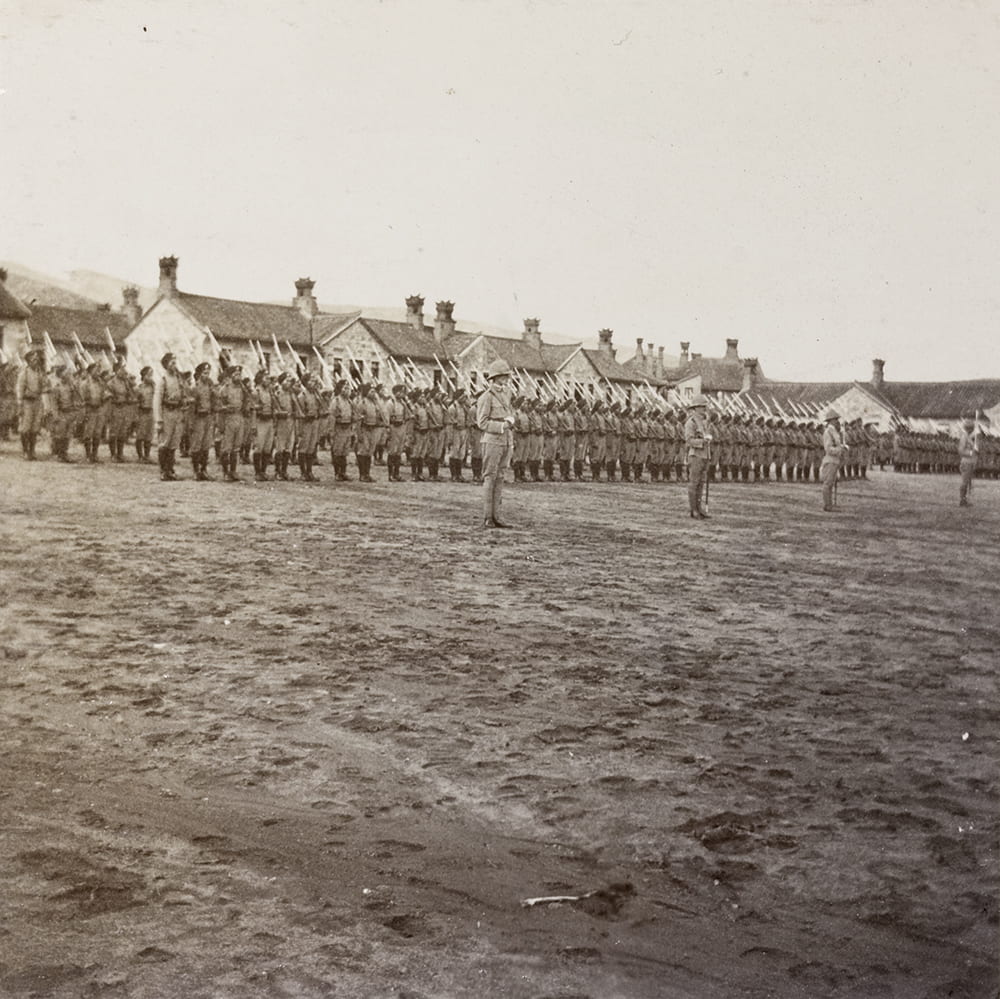 Review of 1st Chinese Regiment on Coronation Day, Weihaiwei, 9 August 1902. This photograph formed part of the Settlement’s annual report to the Colonial Office for 1903 (CO 1069/431. CHINA 11. Weihaiwei). Image © The National Archives, London, England. Historical Photographs of China ref: NA08-092.