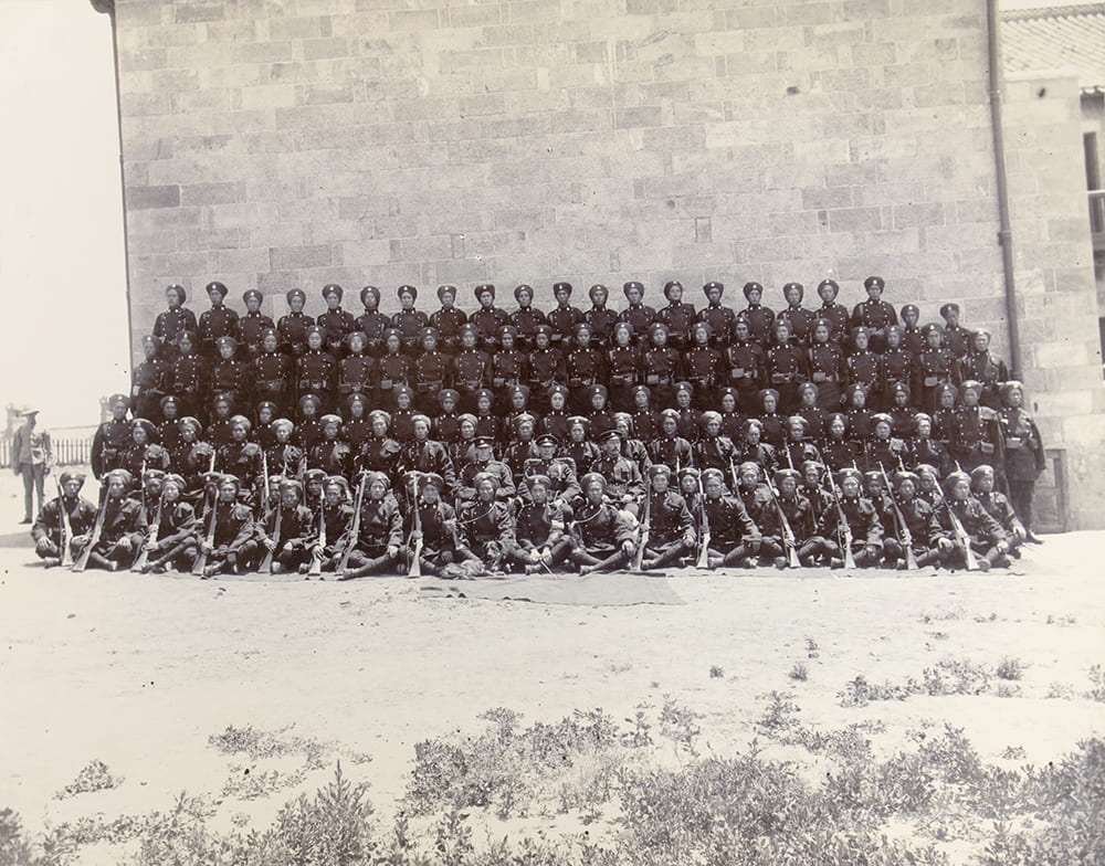 Company of 1st British Chinese Regiment. The photograph formed part of the Settlement’s annual report to the Colonial Office for 1903, CO 1069/431. CHINA 11. Image © The National Archives, London, England. Historical Photographs of China ref: NA08-104.