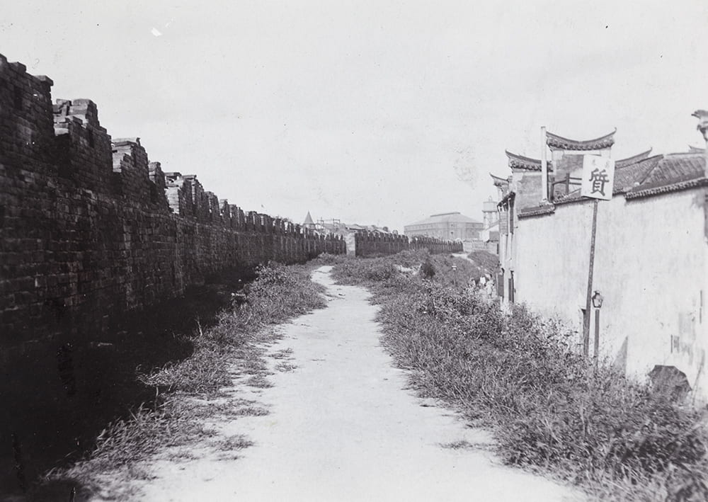 On the northern wall, east of the New North Gate, looking east, toward the Huangpu River and French Concession, Shanghai, c.1902-1911. HPC ref: WG01-106