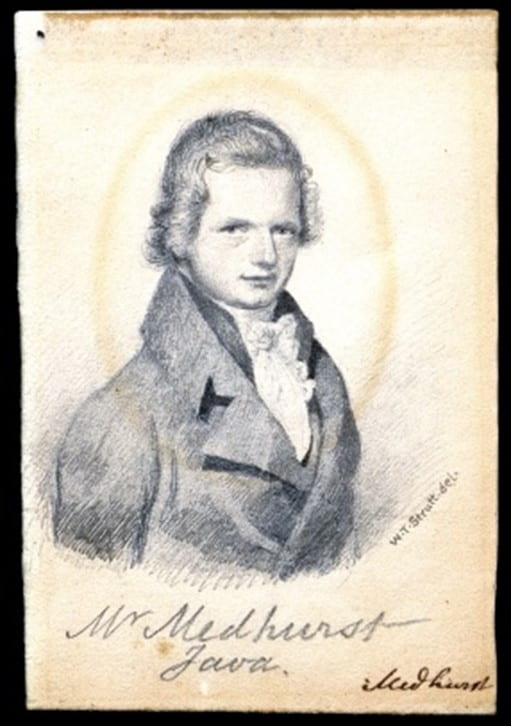 Fig. 1. One of two identical portraits in Archives and Special Collections, SOAS, the first with just 'Mr Medhurst' written on it and this one, with 'Mr Medhurst Java' added at a later date. The portrait was done by W.T. Strutt before Medhurst left England in 1816. Archives and Special Collections, SOAS ref: CWM/LMS/Home/Miniature Portraits/Box 11 (CWM/LMS/01/09/01/05A).