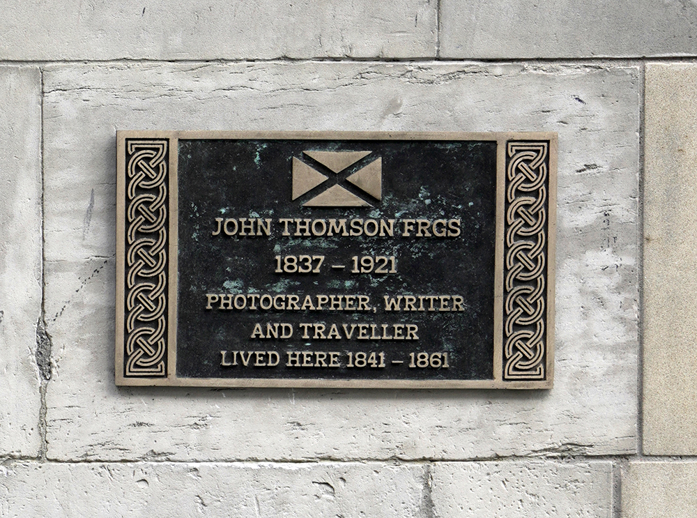 The Historic Environment Scotland plaque commemorating John Thomson, outside his childhood home, 6 Brighton Street, Edinburgh. Photograph by Michael Pritchard.