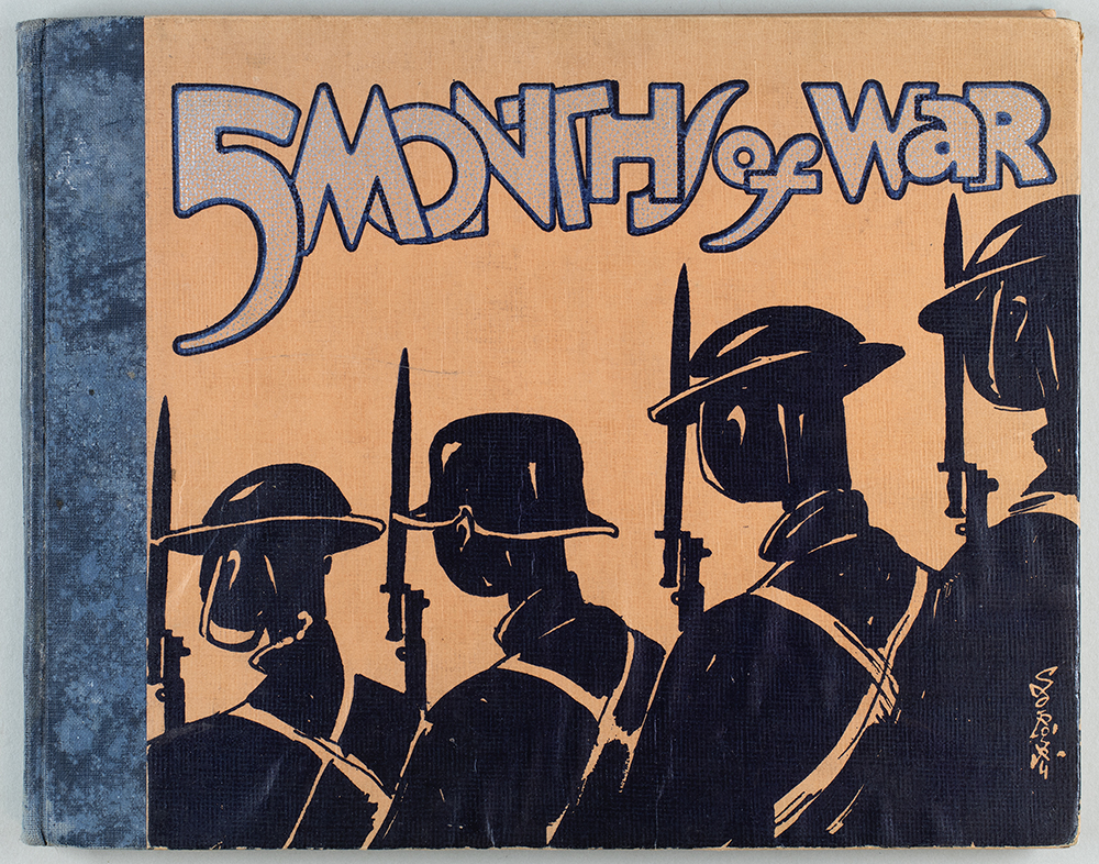 The cover of ‘Five Months of War’, published in 1938. This book about the beginning of the Second Sino-Japanese War (1937-1945) contains many photographs by North-China Daily News photographers and others, cartoons by Sapajou, and maps. (John Montgomery Collection, DM2836/7).