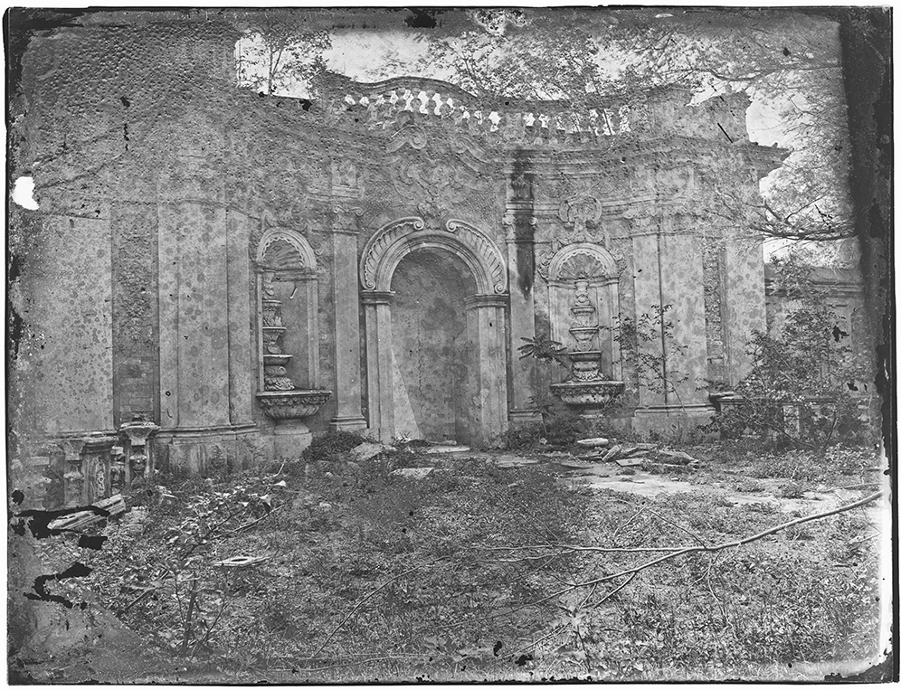 Fig. 3: The Yangquelong Dongmian (the Gate to the Aviary or the Fountain Gate) viewed from the east. This is a wider view than Thomas Child's photograph (No. 204), and taken at a later date (a large section of balustrade is gone in Moore’s photograph), perhaps 1880. Royal BC Museum, ref J-00423.